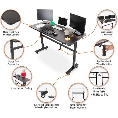 Tranzendesk Standing Desk with Front Handle And Detachable Wheels - 55” Sit To Stand Workstation – Black – Stand Steady 6 Tranzendesk Standing Desk with Front Handle And Detachable Wheels - 55” Sit To Stand Workstation – Black – Stand Steady - Image 4