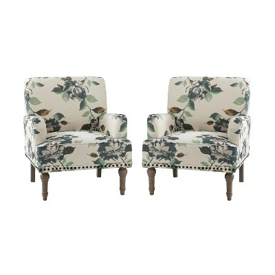 Set Of 2 Reggio Traditional Wooden Upholstered Armchair With Floral Patterns And Nailhead Trim | ARTFUL LIVING DESIGN 15 Set Of 2 Reggio Traditional Wooden Upholstered Armchair With Floral Patterns And Nailhead Trim | ARTFUL LIVING DESIGN - Image 13