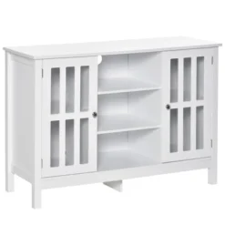 HOMCOM Modern Sideboard, Storage Cabinet, Buffet With 2 Slatted Framed Doors, Open Middle Shelving And Cable Management Hole -Furniture Store GUEST 2b92a9c2 db9c 457a b422 d185506f241b