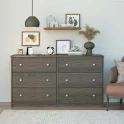 RealRooms Ellison 6 Drawer Wide Dresser, Medium Brown