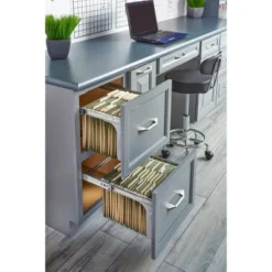 Rev-A-Shelf 15" Base Cabinet File Drawer Organizer System For Letter & Legal Sized Files For Home Office Or Home Storage, Chrome, RAS-FDSM-DM15-1