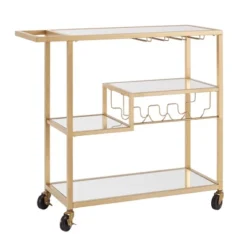 Estelle Step Tier Metal And Glass Bar Cart - Inspire Q -Furniture Store GUEST 2db9e03b 6b39 4a1f 9eae 0be4db153354