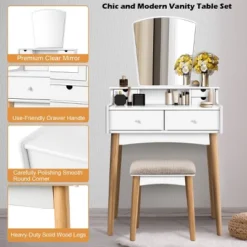 Costway Vanity Table 6 Dressing Table Cushioned Stool Makeup Table 17 Costway Vanity Table 6 Dressing Table Cushioned Stool Makeup Table -Furniture Store GUEST 2dd9b9d5 2b0f 4da3 9931 c97270eb20ea