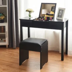 Costway Black Vanity Dressing Table Furniture Stool Storage Box -Furniture Store GUEST 30f8d21c 0fec 4404 a157 fda885d88353