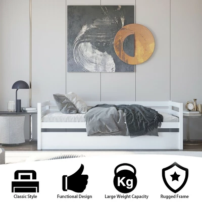 Costway Twin Size Trundle Daybed Wooden Slat Support Mattress Platform For Kids EspressoWhite 8 Costway Twin Size Trundle Daybed Wooden Slat Support Mattress Platform For Kids EspressoWhite - Image 6