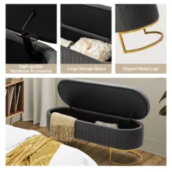 Nuria 50" Wide Modern Upholstered Flip Top Storage Bench With Golden Metal C-shaped Sled Legs For Living Room | ARTFUL LIVING DESIGN 16 Nuria 50" Wide Modern Upholstered Flip Top Storage Bench With Golden Metal C-shaped Sled Legs For Living Room | ARTFUL LIVING DESIGN -Furniture Store GUEST 34e7425f 9ae4 468a 95a6 54d1fbd9470a