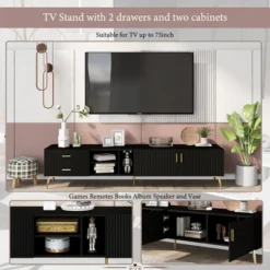 Modern TV Stand For TVs Up To 77'' With 5 Champagne Legs-ModernLuxe 23 Modern TV Stand For TVs Up To 77'' With 5 Champagne Legs-ModernLuxe -Furniture Store GUEST 354bc7d9 f6e5 42fb a5eb 4b149074ed6b
