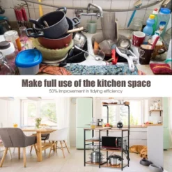 Costway 4-Tier Vintage Kitchen Baker's Rack Utility Microwave Stand W/ Basket & 5 Hooks -Furniture Store GUEST 35d07c6d a2e8 421e afce 68a26e7dc0e2