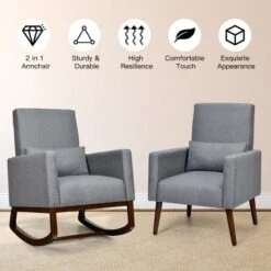 2-in-1 Fabric Upholstered Rocking Chair Nursery Armchair With Pillow Dark Grey -Furniture Store GUEST 360c3815 7f24 4a55 80e8 2689eed1dcc9