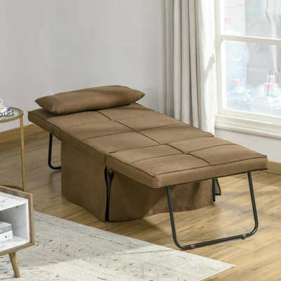 HOMCOM 4-in-1 Multi Function Folding Single Sofa Bed With Retractable Footrest, Convertible Sleeper With Adjustable Backrest, Brown 3 HOMCOM 4-in-1 Multi Function Folding Single Sofa Bed With Retractable Footrest, Convertible Sleeper With Adjustable Backrest, Brown