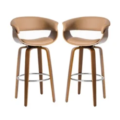 Set Of 2 Mid-century Modern Walnut Bentwood Swivel Barstools - Glitzhome -Furniture Store GUEST 36796079 35fc 40cb a6c2 02f0402172dd