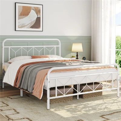 Yaheetech Queen Size Vintage Metal Bed Frame With Headboard, White 3 Yaheetech Queen Size Vintage Metal Bed Frame With Headboard, White