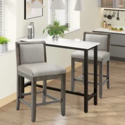 HOMCOM 25.5" Counter Height Bar Stools Set Of 2, PU Leather Kitchen Stool, Upholstered Bar Chairs With Back, Wood Legs, Gray -Furniture Store GUEST 3b2938ce 5345 497a 8413 55c4e2cd7d6b