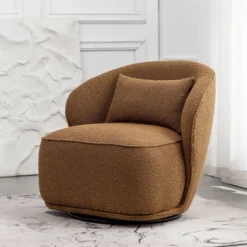 Boucle Upholstered Swivel Barrel Chair - Kinwell -Furniture Store GUEST 3bb3f969 d1c2 4ef8 86c6 0b9378ee6cf6