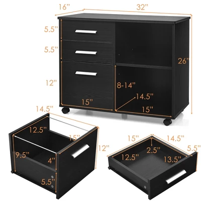 Costway 3-Drawer File Cabinet Mobile Lateral Cabinet Printer Stand EspressoBlack 5 Costway 3-Drawer File Cabinet Mobile Lateral Cabinet Printer Stand EspressoBlack - Image 3