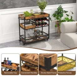Costway 3-Tier Mobile Bar Serving Cart Liquor Storage Trolley With Removable Tray Wine Rack -Furniture Store GUEST 3f1ede4b bb97 4f4b a71a 99a066d02cc4