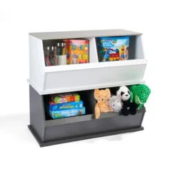 Badger Basket 2 Bin Stackable Storage Cubby Charcoal/Gray Woodgrain -Furniture Store GUEST 40396be8 c24d 483f a184 e2d9d026a471