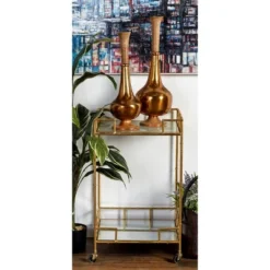 Contemporary Square Bar Cart With 2 Mirrored Trays Gold - Olivia & May