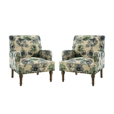 Set Of 2 Reggio Traditional Wooden Upholstered Armchair With Floral Patterns And Nailhead Trim | ARTFUL LIVING DESIGN 17 Set Of 2 Reggio Traditional Wooden Upholstered Armchair With Floral Patterns And Nailhead Trim | ARTFUL LIVING DESIGN - Image 15