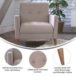 Emma And Oliver Upholstered Mid-Century Modern Arm Chair With Tufted Seat And Back, Pocket Spring Support And Wooden Legs -Furniture Store GUEST 437f6540 2243 497d b922 79ac92760a02