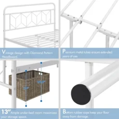 Yaheetech Queen Size Vintage Metal Bed Frame With Headboard, White 10 Yaheetech Queen Size Vintage Metal Bed Frame With Headboard, White -Furniture Store GUEST 43f2bc2a 655d 49ef ab5b 839b579d9390