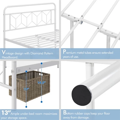 Yaheetech Queen Size Vintage Metal Bed Frame With Headboard, White 5 Yaheetech Queen Size Vintage Metal Bed Frame With Headboard, White - Image 3