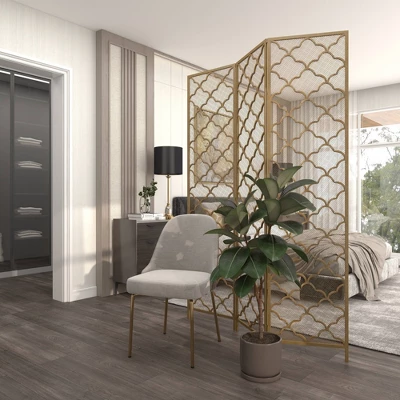 Modern Metal Filigree Room Divider Screen Gold - Olivia & May 10 Modern Metal Filigree Room Divider Screen Gold - Olivia & May - Image 8