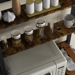 HOMCOM Kitchen Bakers Rack, Microwave Stand, Coffee Bar With Adjustable Shelves, 4 Hooks For Spices, Pots And Pans, Rustic Brown -Furniture Store GUEST 44be7c40 2da8 4784 bb0c 5f6014b9af81