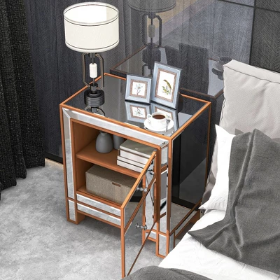 Modern Mirrored Nightstand With 1 Door, Silver - ModernLuxe 4 Modern Mirrored Nightstand With 1 Door, Silver - ModernLuxe - Image 2