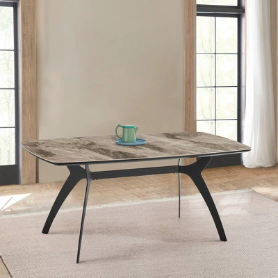 Andes Ceramic And Metal Rectangular Dining Table Gray/Black - Armen Living 3 Andes Ceramic And Metal Rectangular Dining Table Gray/Black - Armen Living