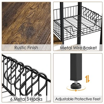 Yaheetech 5-Tier 56" H Baker’s Rack With Wire Basket & Power Outlets, Rustic Brown 5 Yaheetech 5-Tier 56" H Baker’s Rack With Wire Basket & Power Outlets, Rustic Brown - Image 3