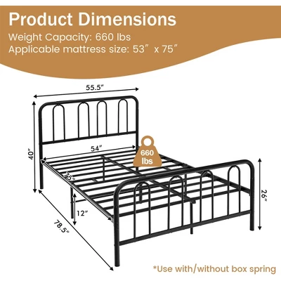 Costway Stylish Full Size Metal Bed Frame Platform Bed Base W/ Headboard & Footboard 4 Costway Stylish Full Size Metal Bed Frame Platform Bed Base W/ Headboard & Footboard - Image 2