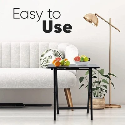 PJ Wood Lightweight Rectangle Folding TV Snack Tray Tables With Compact Storage Rack, Solid Wood Construction, Black, (2 Piece Set) 6 PJ Wood Lightweight Rectangle Folding TV Snack Tray Tables With Compact Storage Rack, Solid Wood Construction, Black, (2 Piece Set) - Image 4