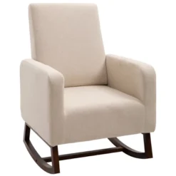 HOMCOM Accent Lounge Rocking Chair With Solid Curved Wood Base And Linen Padded Seat 14 HOMCOM Accent Lounge Rocking Chair With Solid Curved Wood Base And Linen Padded Seat -Furniture Store GUEST 4fa05fcd 06b1 46b1 8ab4 061b01053985