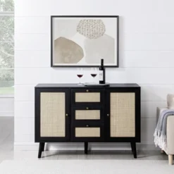 Modern Boho Wood And Rattan Storage Sideboard Black - Saracina Home -Furniture Store GUEST 52f5e3ee 76b4 4a71 b8d9 41f7b184a080