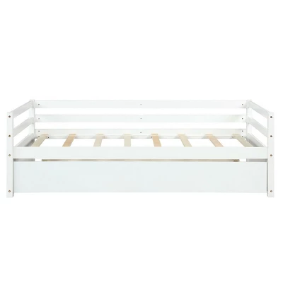 Costway Twin Size Trundle Daybed Wooden Slat Support Mattress Platform For Kids EspressoWhite 10 Costway Twin Size Trundle Daybed Wooden Slat Support Mattress Platform For Kids EspressoWhite - Image 8