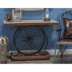 Industrial Wheel Console Table Brown - Olivia & May