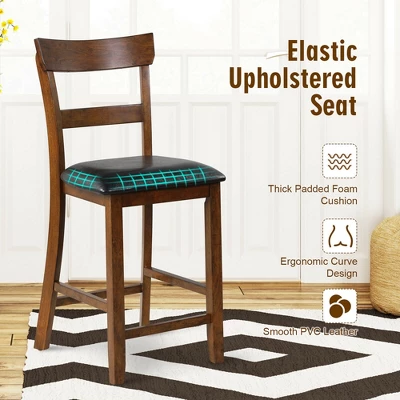 Costway Set Of 4 Barstools Counter Height Chairs W/Leather Seat & Rubber Wood Legs 8 Costway Set Of 4 Barstools Counter Height Chairs W/Leather Seat & Rubber Wood Legs - Image 6