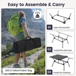 Tangkula Folding Camping Table Collapsible Aluminum Roll Up Beach Table With Carrying Bag 4-Level Adjustable Height Dark/Silver -Furniture Store GUEST 5538819f 15f6 4785 9270 f92a398f8eb7