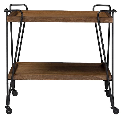 Jessica Rustic Industrial Style Textured Finish Metal Distressed Ash Wood Mobile Serving Bar Cart - Black & Brown - Baxton Studio 3 Jessica Rustic Industrial Style Textured Finish Metal Distressed Ash Wood Mobile Serving Bar Cart - Black & Brown - Baxton Studio