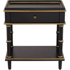 55 Downing Street Modern Luxe Wood Rectangular Accent Side End Table 15" X 24" With Drawer Shelf Black Gold For Living Room Home -Furniture Store GUEST 572136a0 dd2d 4a4b af9c 7c5f3e8a84de