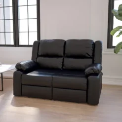 Emma And Oliver Bustle Back Loveseat With Two Built-In Recliners