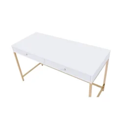 Ottey 2 Drawer Desk White High Gloss/Gold - Acme Furniture -Furniture Store GUEST 598cb1c8 788b 457c b8af 2c9b517cbc28