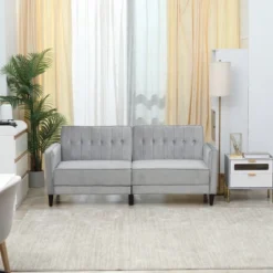 HOMCOM Convertible Sleeper Sofa, Futon Sofa Bed With Split Back Design Recline, Thick Padded Velvet-Touch Cushion Seating And Wood Legs, Light Grey 11 HOMCOM Convertible Sleeper Sofa, Futon Sofa Bed With Split Back Design Recline, Thick Padded Velvet-Touch Cushion Seating And Wood Legs, Light Grey -Furniture Store GUEST 599c85ac f82e 46a6 8c98 a7fe91801285