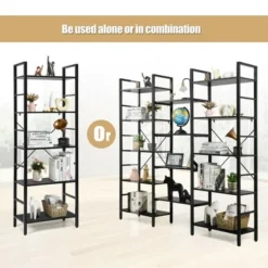 Costway Triple Wide 5-tier Bookcase Large Bookshelf Display Storage Shelf Vintage Black -Furniture Store GUEST 5b3a9ec0 8718 4ab7 b909 ac31c2792cfe