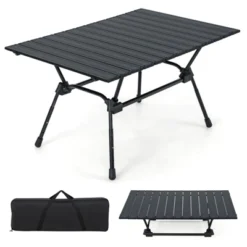 Tangkula Folding Camping Table Collapsible Aluminum Roll Up Beach Table With Carrying Bag 4-Level Adjustable Height Dark/Silver -Furniture Store GUEST 5d1ce01a f9a9 4619 8dab b6b4976c923b