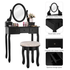 Costway Vanity Table Makeup Table Cushioned Mirror 5 Drawers Black 11 Costway Vanity Table Makeup Table Cushioned Mirror 5 Drawers Black -Furniture Store GUEST 5dca0e18 0111 4721 ad9c 72bfa391bc4e