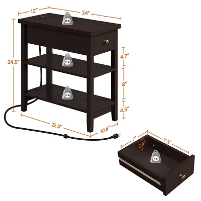 Yaheetech 3-tier Side Table With Power Outlets And USB Ports, Espresso 4 Yaheetech 3-tier Side Table With Power Outlets And USB Ports, Espresso - Image 2