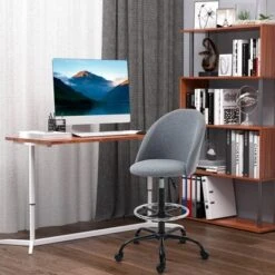 Vinsetto Ergonomic Rolling Drafting Chair For Standing Desk, Linen Office Stool With Adjustable Foot Ring And Steel Base -Furniture Store GUEST 5fda39a1 ff2f 4ca2 8ee5 9bb1f314fc72