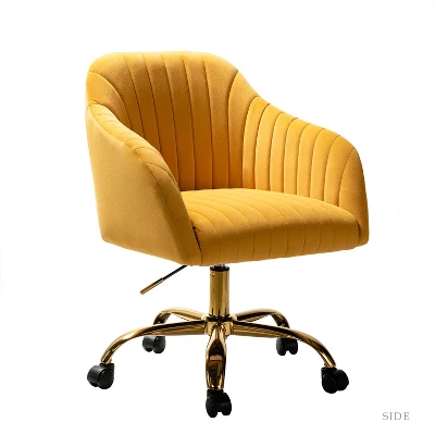 Alex Task Chair Velvet Upholstere Swivel Office Chair Desk Chair With Channel-tufted Back And Gold Metal Base| Karat Home 22 Alex Task Chair Velvet Upholstere Swivel Office Chair Desk Chair With Channel-tufted Back And Gold Metal Base| Karat Home - Image 20